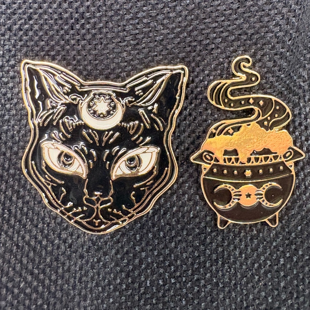 Black and Gold Cat Enamel Pin Set (2 pins) witchy esthetic